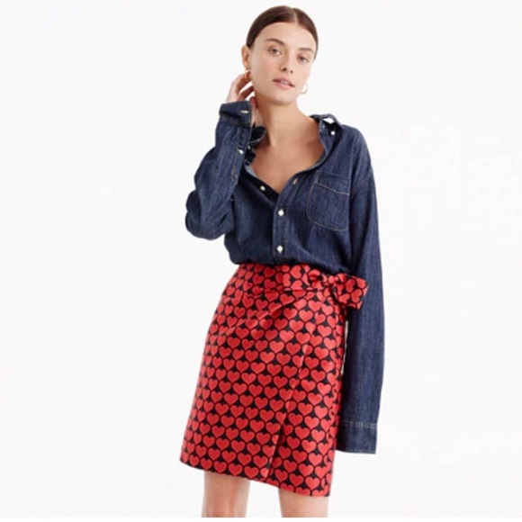 J. Crew Faux wrap skirt in Jacquard Hearts - Picture 7 of 9